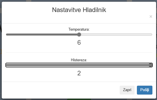 Spletna stran za ročno spreminjanje nastavitev hladilnika